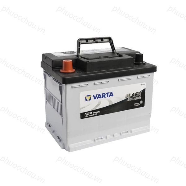 Ắc quy VARTA DIN 56031 12V-60AH góc nghiêng phải, vỏ xám tem Black Dynamic, có nắp cọc nhựa đỏ