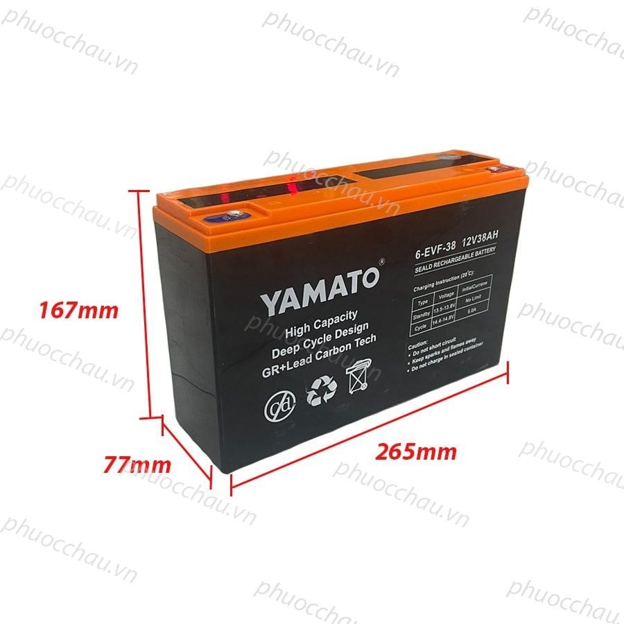 Ắc Quy Xe Máy Điện YAMATO 6-EVF-38 12V-38AH, acquy dùng cho Xe Điện, Năng Lượng Mặt Trời