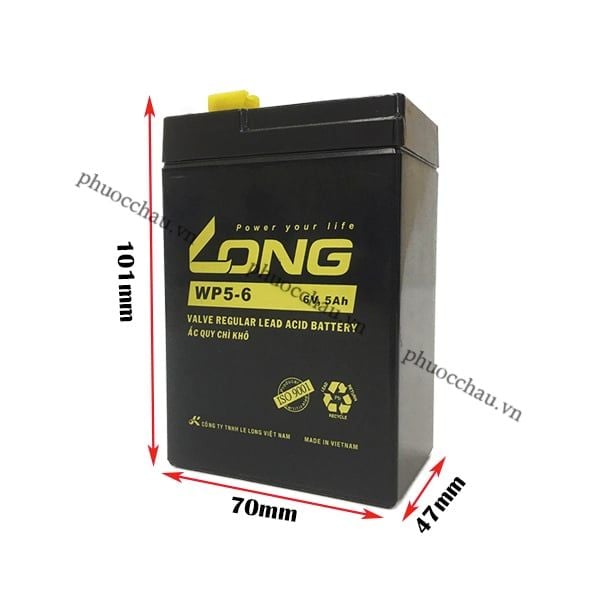 Ắc Quy LONG WP5-6 6V-5AH Bình ắc quy khô 6V cho xe điện trẻ em ,đèn khẩn cấp,quạt sạc