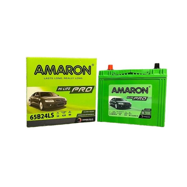 Bình ắc quy Amaron Pro 65B24L 12V 50AH kèm vỏ hộp màu xanh và tem HI LIFE PRO