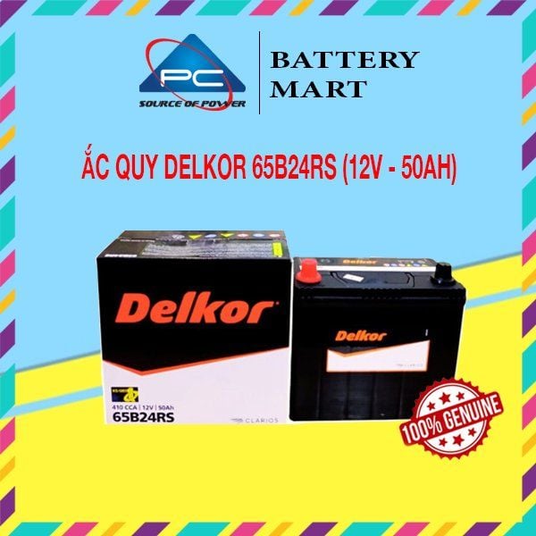 Ắc quy Delkor 65B24RS 12V 50Ah kèm vỏ hộp giấy đen và tem chống hàng giả 100% Genuine