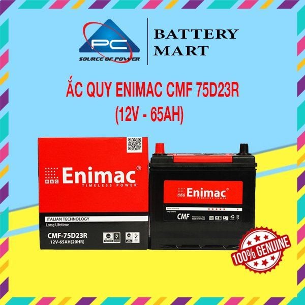 Ắc quy Enimac CMF 75D23R 12V-65AH ảnh quảng cáo sản phẩm kèm vỏ hộp và tem 100% Genuine