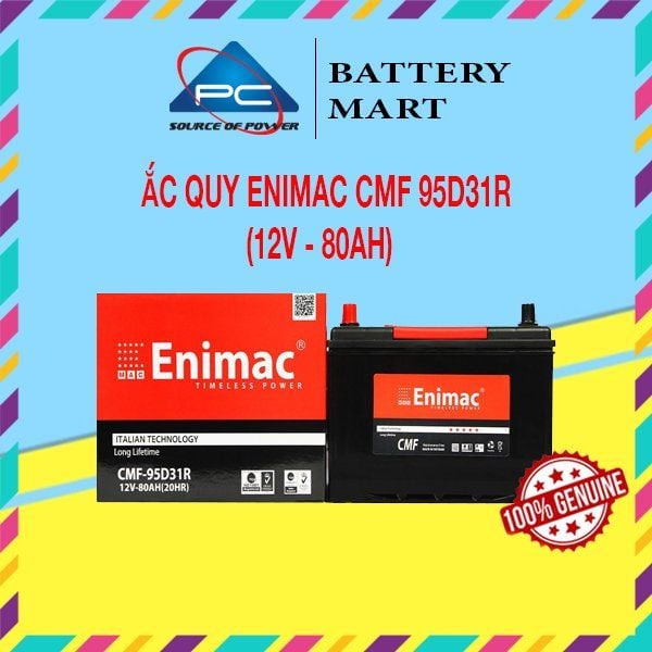 Ắc quy Enimac CMF 95D31R 12V-80AH ảnh quảng cáo kèm vỏ hộp đỏ và tem chính hãng 100% Genuine