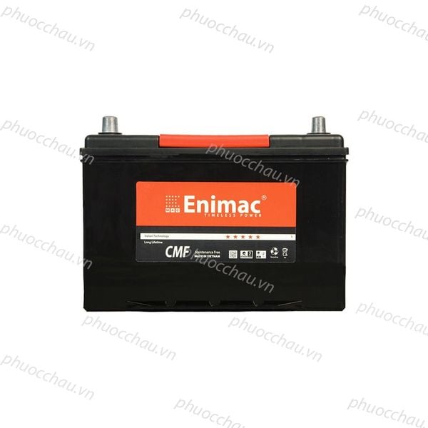 Bình ắc quy Enimac CMF 95D31 12V-80AH mặt trước nổi bật logo đỏ và dòng chữ Maintenance Free