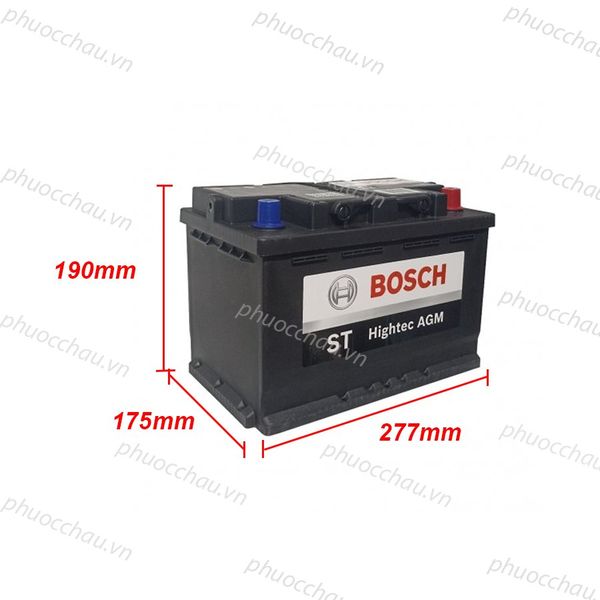 Ắc quy BOSCH AGM 70 LN3 12V-70Ah bản vẽ kích thước dài 277mm rộng 175mm cao 190mm tem Hightec AGM