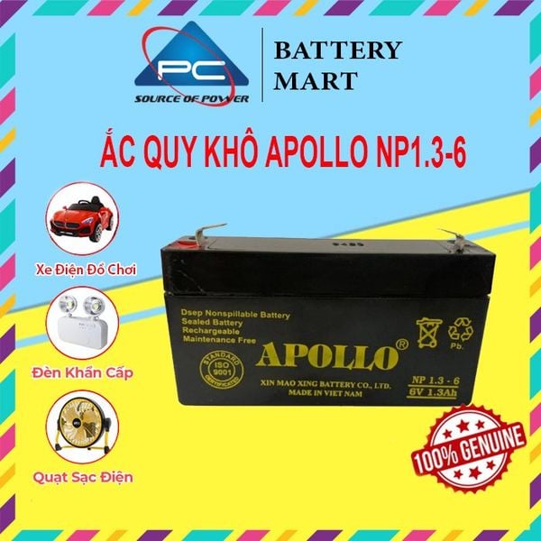 Ắc quy khô Apollo NP1.3-6 6V 1.3Ah ứng dụng cho xe điện đồ chơi, đèn khẩn cấp và quạt sạc
