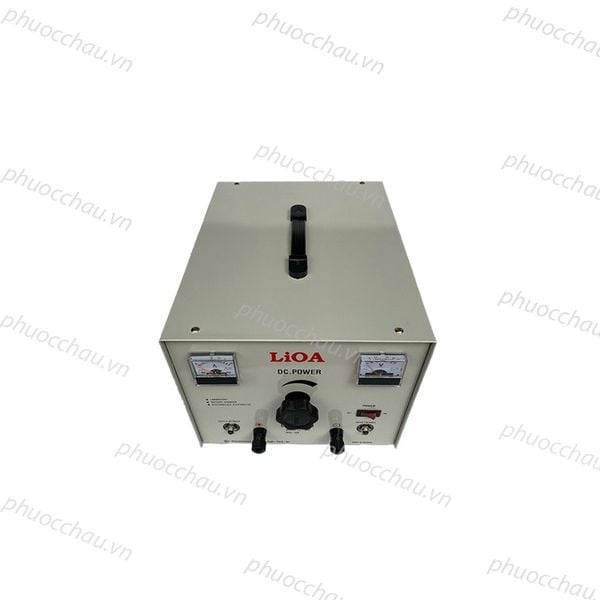 Máy sạc ắc quy LiOA BC5030 30A-50V nhìn từ trên xuống, mặt trên có tay xách và vỏ xám