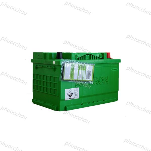 Ắc quy Amaron Pro DIN65 12V 65AH góc nghiêng tem thông số và nắp bình