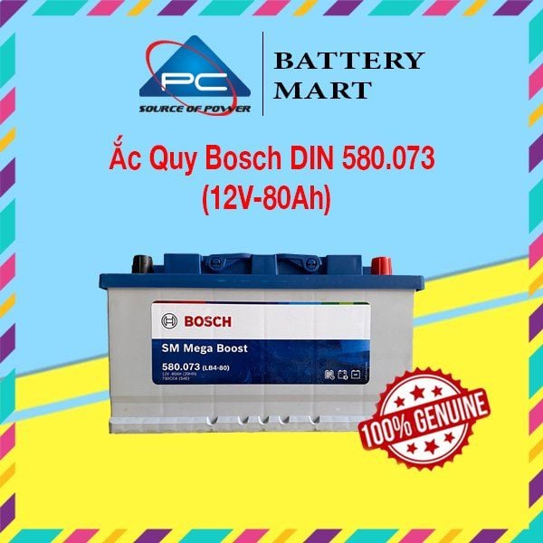 Ắc quy Bosch DIN 580.073 12V-80Ah ảnh quảng cáo sản phẩm tem chính hãng