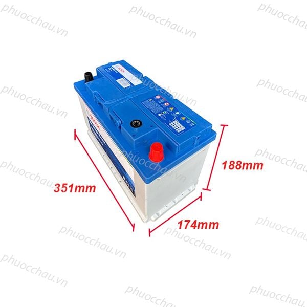 Ắc quy BOSCH DIN 600.085 12V-100Ah bản vẽ kích thước dài 351mm rộng 174mm cao 188mm
