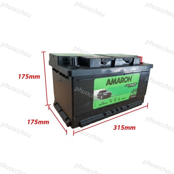 Ắc quy Amaron Pro DIN80 12V 80AH kèm kích thước dài 315mm rộng 175mm cao 175mm