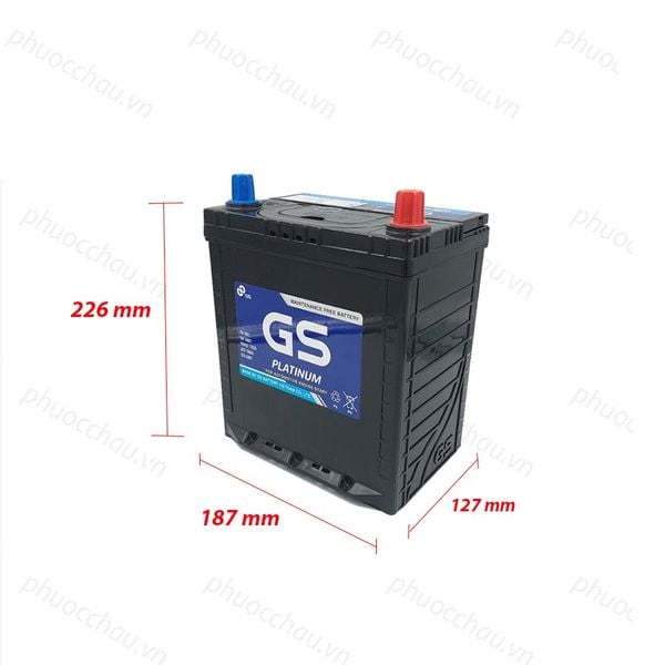 Bình ắc quy GS MF 40B19L 12V-35AH hình chiếu kích thước dài 187mm rộng 127mm cao 226mm