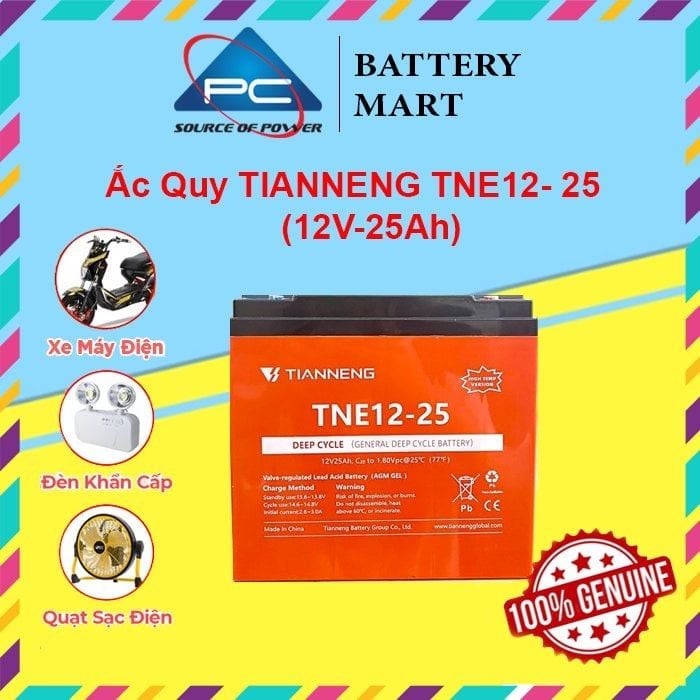 Ắc Quy Xe Máy Điện Thiên Năng TIANNENG TNE12-25 12V-25AH, acquy dùng cho Loa Kéo, Năng Lượng Mặt Trời