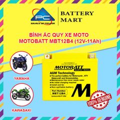 Ắc quy xe moto phân khối lớn MOTOBATT MBT12B4 12V - 11AH, thương hiệu của Mỹ, dùng cho xe  DUCATI, KAWASAKI, YAMAHA, TRIUMPH