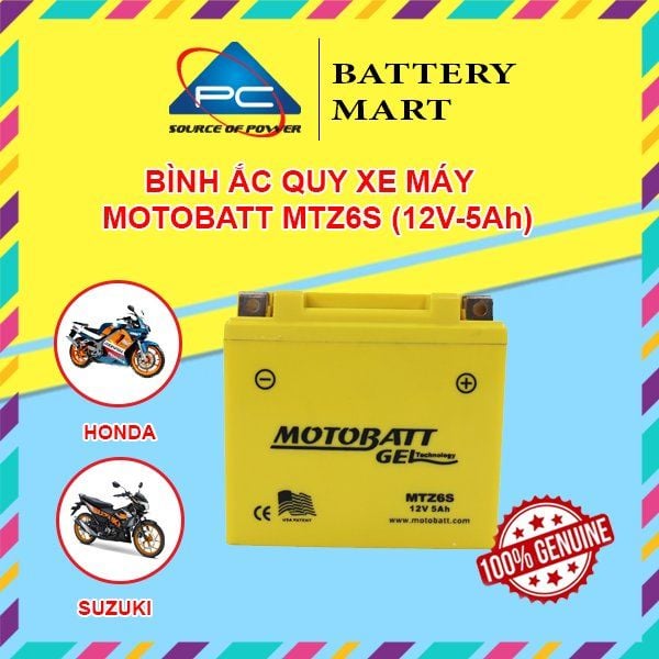 Ắc quy xe máy MOTOBATT MTZ6S 12V - 5AH, dùng cho SH Mode, Vision, AirBlade 2013