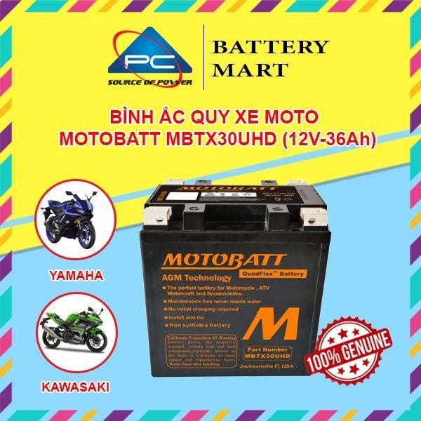Ắc quy MOTOBATT MBTX30UHD 12V-36Ah cho xe mô tô phân khối lớn Harley-Davidson, Yamaha, Kawasaki
