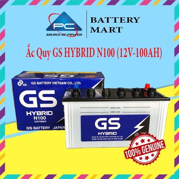 Bình ắc quy GS HYBRID N100 12V-100AH kèm vỏ hộp GS Battery Japan, tem chống hàng giả 100% Genuine