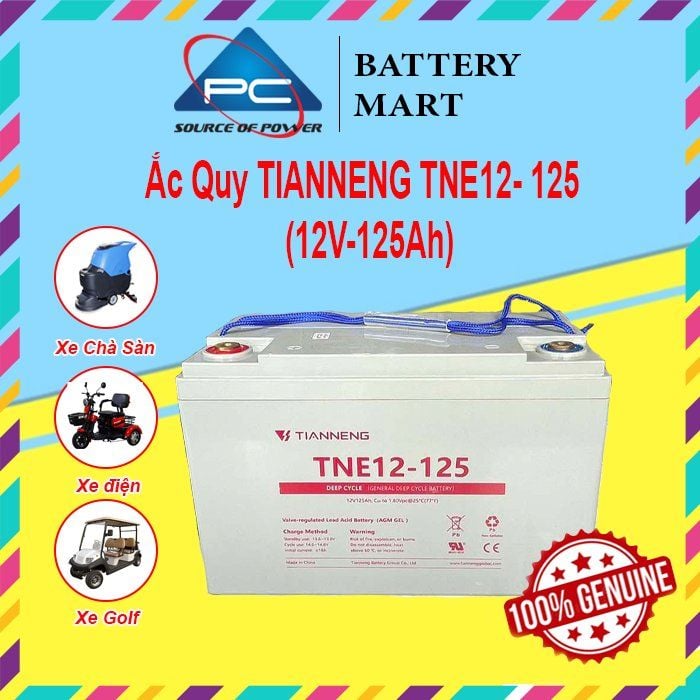 Ắc Quy Thiên Năng Tianneng TNE12-125 (12V - 125Ah),  ắc quy dùng cho xe điện, xe golf, xe chà sàn