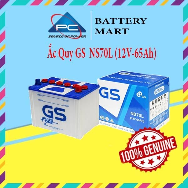Ắc quy GS NS70L 12V 65Ah ảnh quảng cáo sản phẩm nguyên hộp kèm tem chính hãng