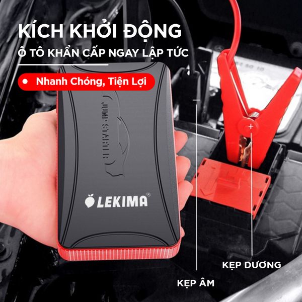 Kích bình ô tô LEKIMA LJS300 cầm tay kẹp bình ắc quy minh họa kẹp dương kẹp âm