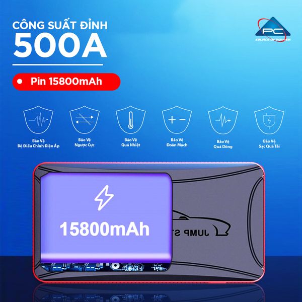 Kích bình ô tô LEKIMA LJS300 ảnh quảng cáo công suất đỉnh 500A pin 15800mAh 6 lớp bảo vệ