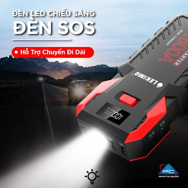 Kích bình ô tô LEKIMA LJS800 ảnh quảng cáo đèn LED chiếu sáng và đèn SOS hỗ trợ chuyến đi dài