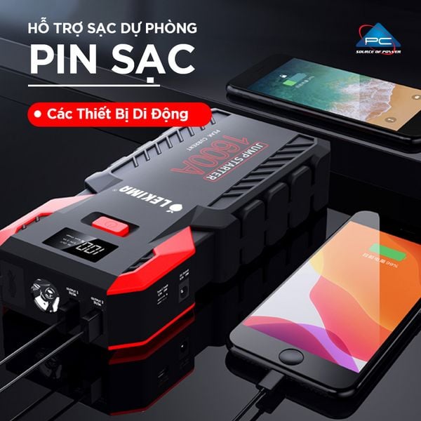Kích bình ô tô LEKIMA LJS800 sạc dự phòng 22000mAh cho điện thoại, dòng 1600A