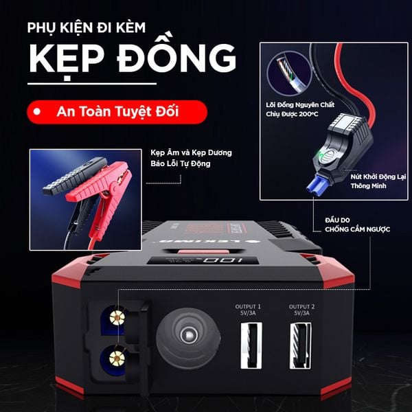 Kích bình ô tô LEKIMA LJS800 phụ kiện kẹp đồng an toàn tuyệt đối, đầu đo chống cắm ngược
