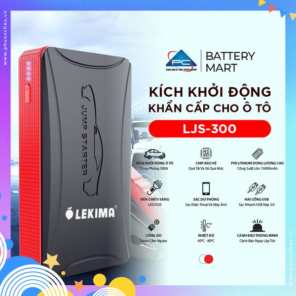 Kích bình ô tô LEKIMA LJS300 ảnh quảng cáo sản phẩm dòng phóng 500A pin lithium 15800mAh