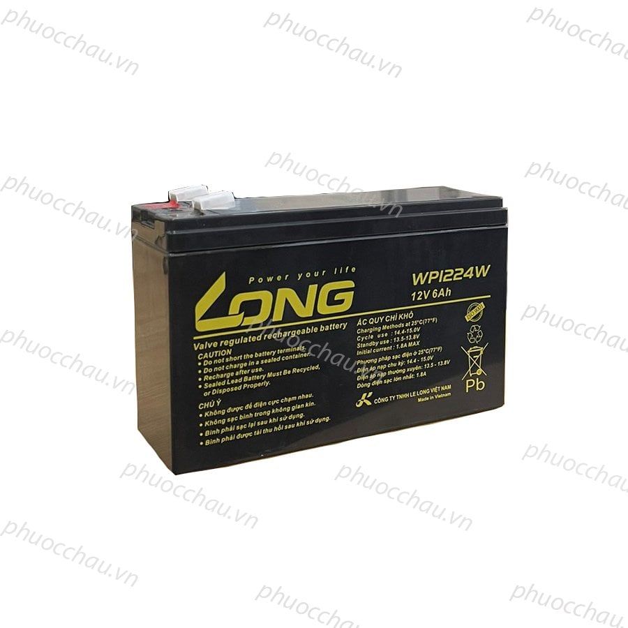 Bình ắc quy khô Long 12V-6Ah WP1224W dùng cho ups, lưu điện cửa cuốn, lưu điện máy tính, loa kéo