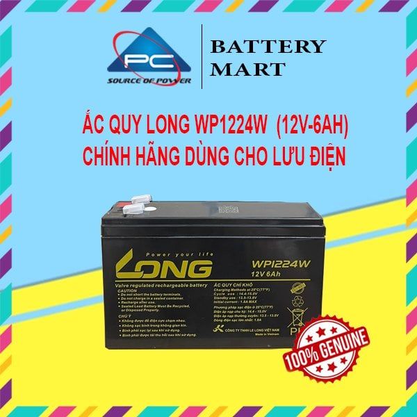 Bình ắc quy khô Long 12V-6Ah WP1224W dùng cho ups, lưu điện cửa cuốn, lưu điện máy tính, loa kéo