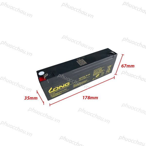 Ắc quy LONG WP2.3-12 12V 2.3Ah dài 178mm rộng 35mm cao 67mm, bình kín dùng lưu điện