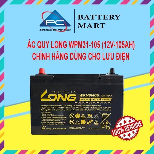 Ắc quy LONG WPM31-105 12V 105Ah ảnh quảng cáo sản phẩm chính hãng dùng cho lưu điện