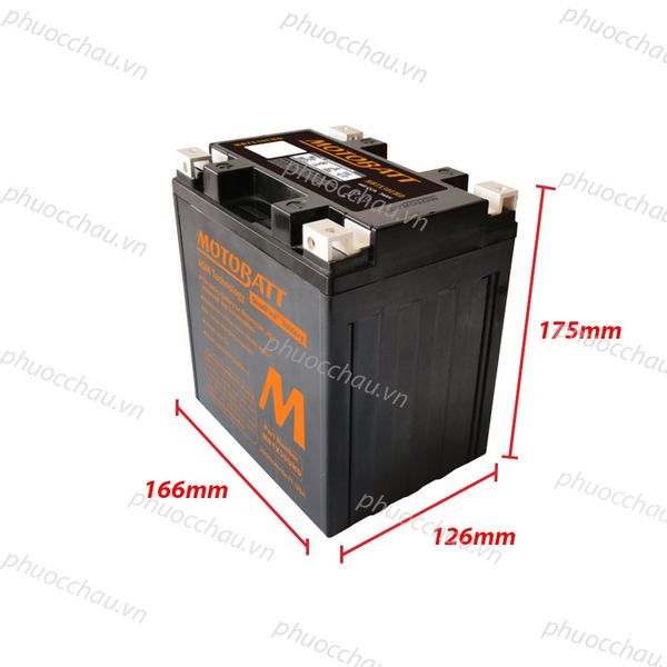 Ắc quy MOTOBATT MBTX30UHD 12V 36Ah xe Harley-Davidson, ảnh kích thước dài 166mm rộng 126mm cao 175mm