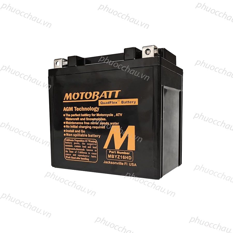 Ắc quy xe moto phân khối lớn MOTOBATT MBYZ16HD 12V - 17.5AH, thương hiệu Hoa Kỳ, dùng cho xe HARLEY-DAVIDSON