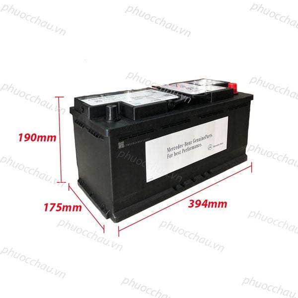 Ắc quy Mercedes A0029820508 AGM 12V 105Ah kích thước dài 394mm rộng 175mm cao 190mm tem Mercedes-Benz GenuineParts