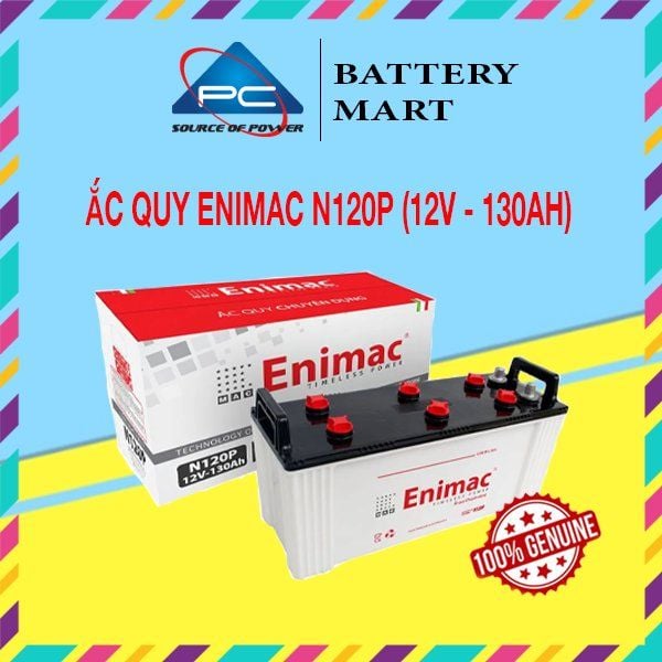 Ắc quy Enimac N120P 12V-130Ah xe tải - ảnh quảng cáo sản phẩm kèm vỏ hộp và tem 100% Genuine