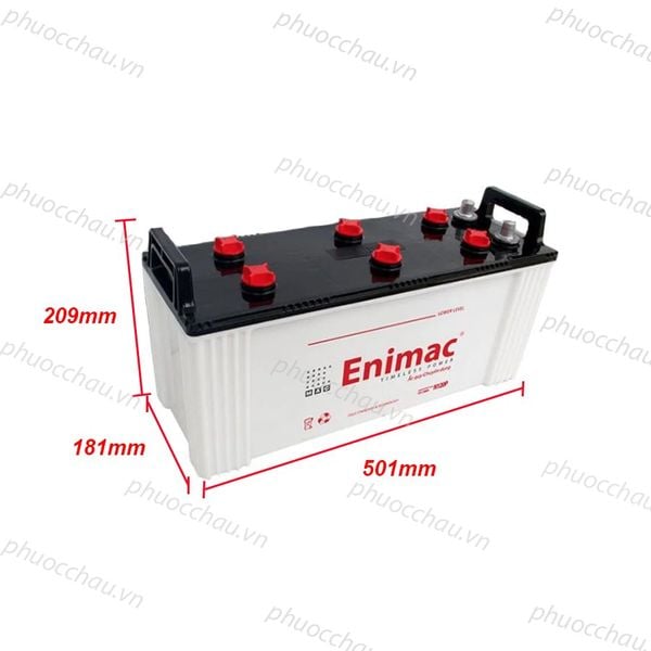 Bình ắc quy Enimac N120P 12V-130Ah xe tải - ảnh kích thước dài 501mm rộng 181mm cao 209mm