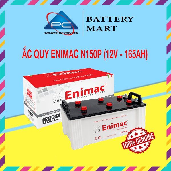 Bình ắc quy Enimac N150P 12V-165Ah xe tải kèm vỏ hộp và tem 100% Genuine