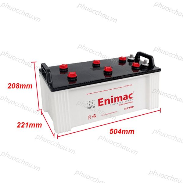 Bình ắc quy Enimac N150P 12V-165Ah xe tải, ảnh kích thước dài 504mm rộng 221mm cao 208mm