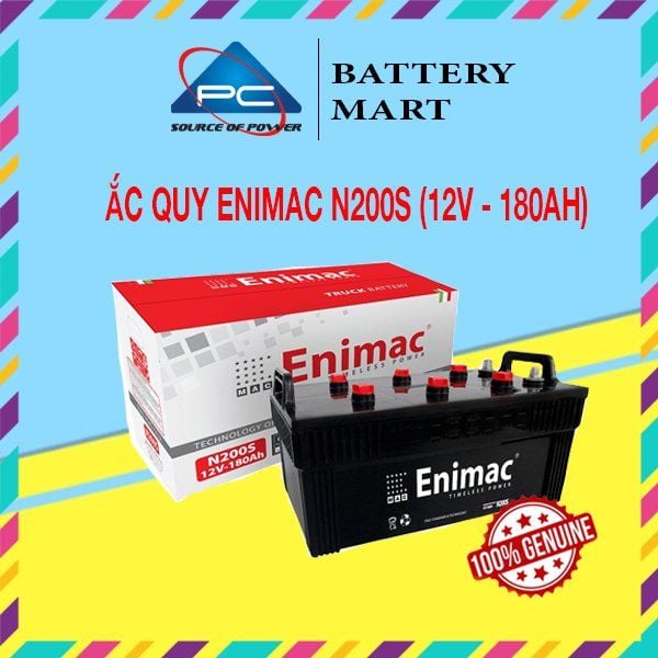 Ắc quy Enimac N200S 12V-180Ah ảnh quảng cáo sản phẩm kèm vỏ hộp và tem 100% Genuine
