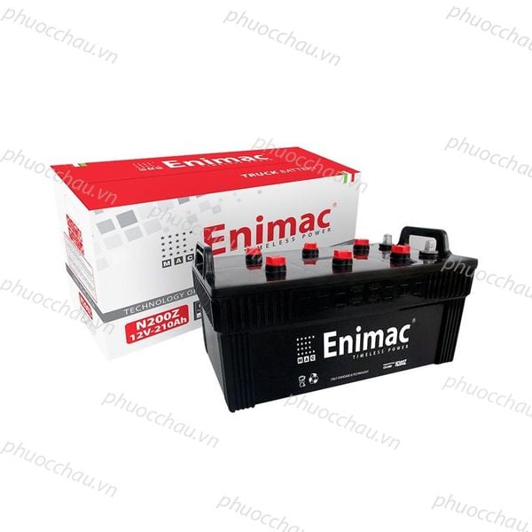 Bình ắc quy Enimac N200Z 12V-210Ah góc nghiêng phải kèm vỏ hộp Truck Battery và tem 100% Genuine