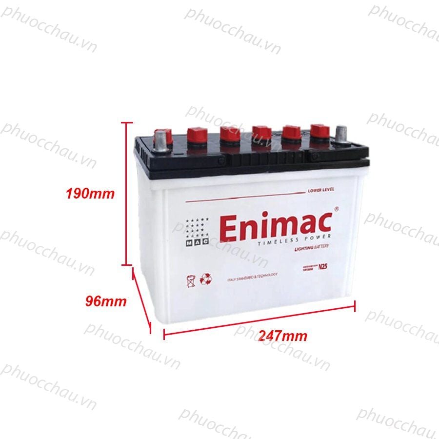 Bình Ắc Quy Xe Tải, Xe Ô Tô 12V-25Ah, Ắc Quy ENIMAC N25-2 Cọc