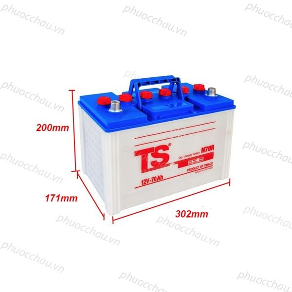 Ắc quy Tia Sáng N70R 12V-70Ah kèm hình vẽ kích thước 302 x 171 x 200mm