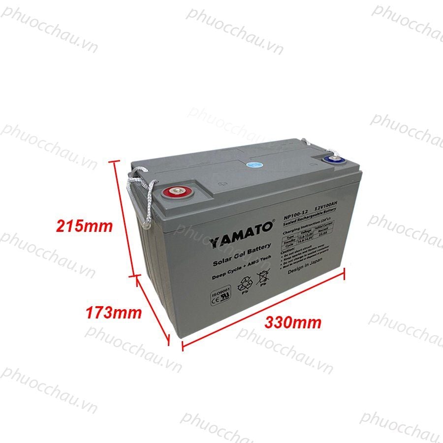 Ắc Quy Xe Máy Điện YAMATO NP100-12 12V-100Ah, acquy dùng cho Xe Điện Golf, Năng Lượng Mặt Trời, Inverter