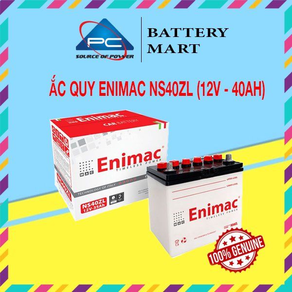 Ắc quy Enimac NS40ZL 12V-40Ah ảnh quảng cáo sản phẩm kèm vỏ hộp và tem 100% Genuine