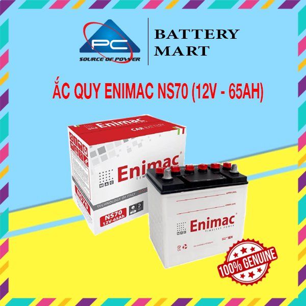Bình ắc quy Enimac NS70 12V-65Ah đi kèm vỏ hộp và tem chống hàng giả