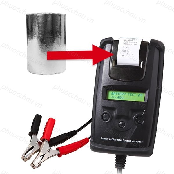 Cuộn giấy in nhiệt DHC BT501 lắp vào máy kiểm tra ắc quy ô tô, in kết quả BATTERY TEST 12.48V