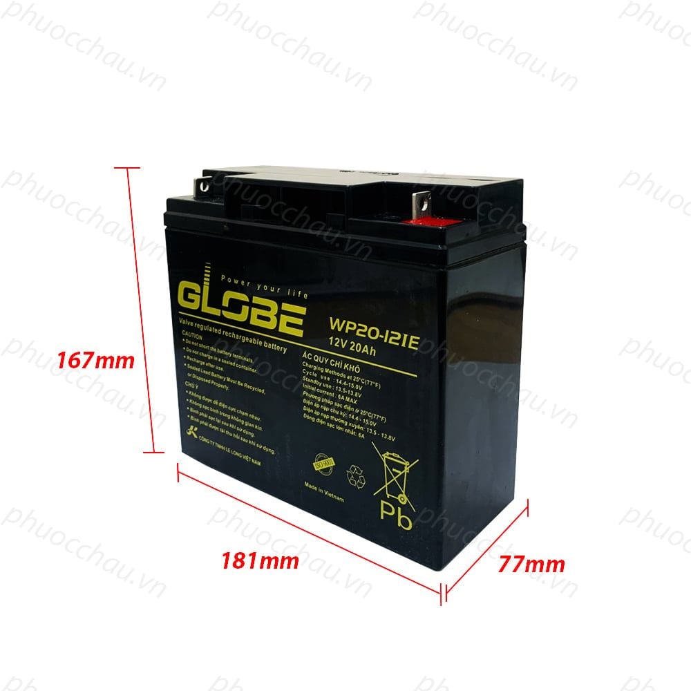Bình Ắc Quy Khô GLOBE WP20-12IE | WP20-12NE 12V - 20Ah, ắc quy dùng cho loa kéo, lưu điện