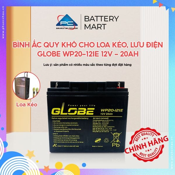 Bình ắc quy khô GLOBE WP20-12IE 12V 20Ah dùng cho loa kéo, lưu điện, tem vàng đen trên vỏ